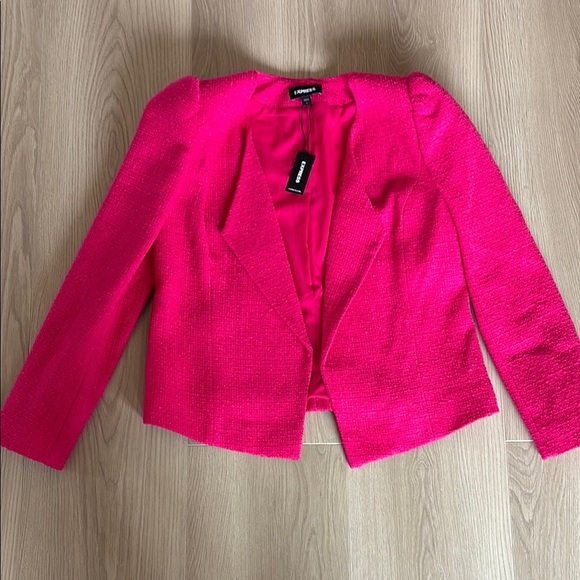 NWT $138 Express Hot Pink Blazer Business Casual Tweed Texture Jacket - Picture 2 of 10